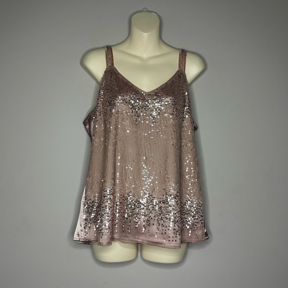 White House Black Market Pink Sequin Blouse with V-Neck